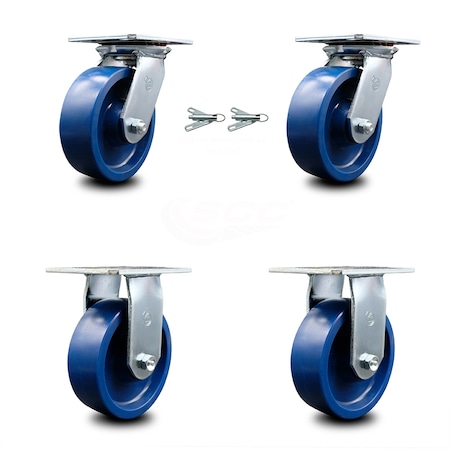 Service Caster 6 Inch Solid Poly Caster Set with Roller Bearing 2 Swivel Lock and 2 Rigid SCC SCC-35S620-SPUR-BSL-2-R-2